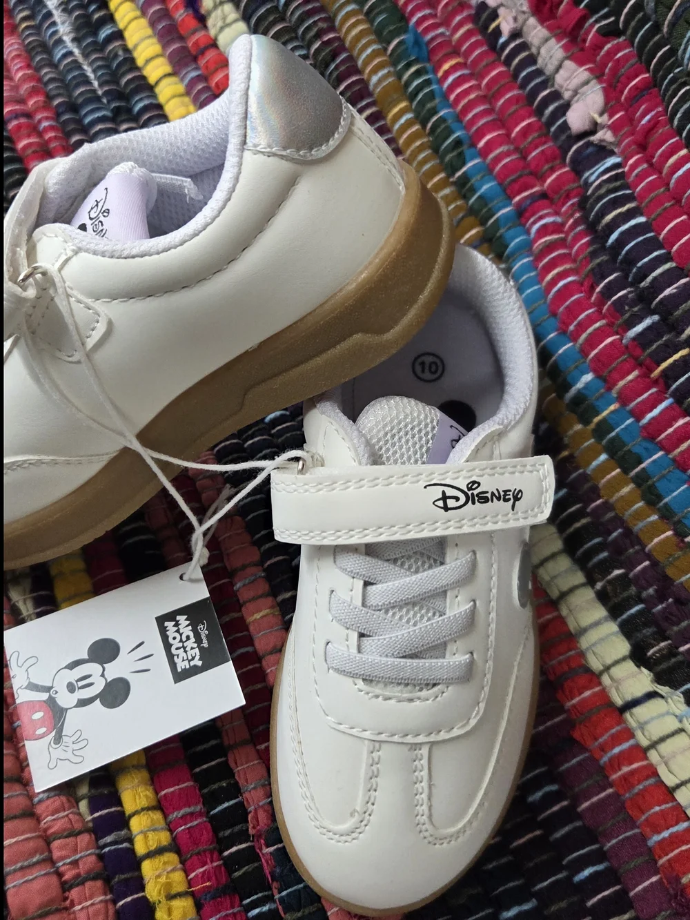 Disney Toddler Sneakers White Silver with Tan Sole